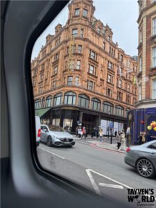 Harrods view from the car