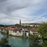 Panoramic view of Bern’s old town and river under a partly cloudy sky