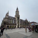 Wide view of the New Town Hall and Rathaus-Glockenspiel in Munich’s Marienplatz