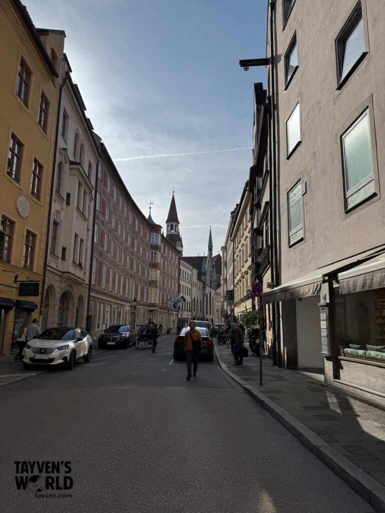 Historic street lined with colourful buildings in Munich’s Old Town