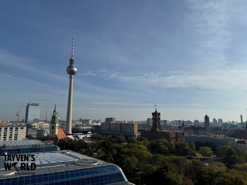 View across Berlin from Berlin Cathedral rooftop with TV Tower visible in the distance