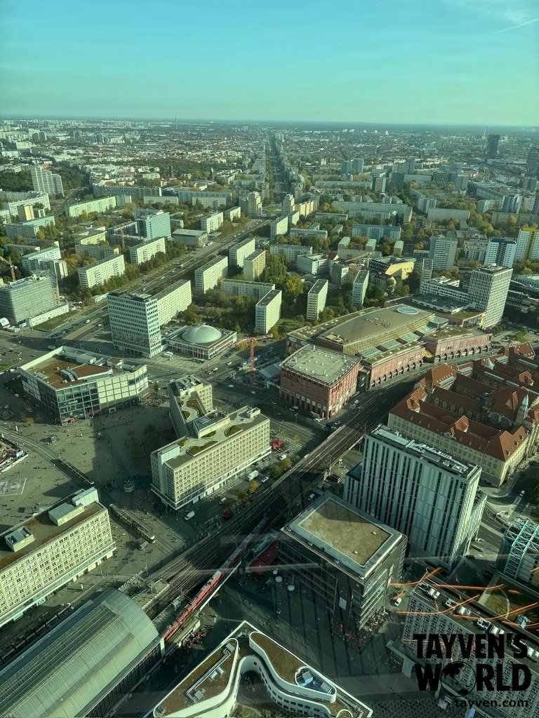 Alexanderplatz streets, railway lines and buildings viewed from the Berlin TV Tower